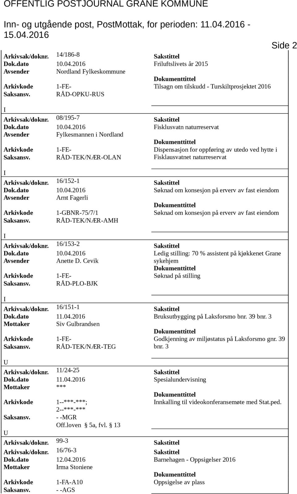 2016 Friluftslivets år 2015 Avsender Nordland Fylkeskommune Arkivkode 1-FE- Tilsagn om tilskudd - Turskiltprosjektet 2016 RÅD-OPK-RS Arkivsak/doknr. 08/195-7 Sakstittel Dok.dato 10.04.