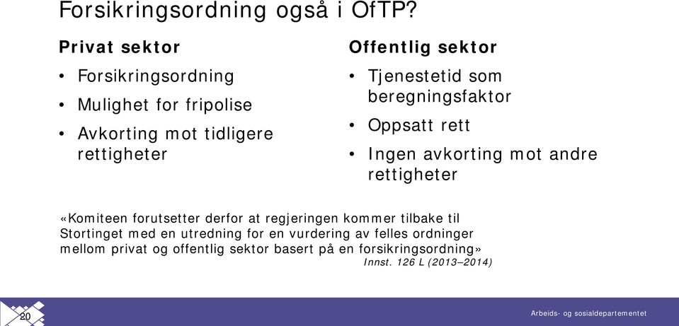 Tjenestetid som beregningsfaktor Oppsatt rett Ingen avkorting mot andre rettigheter «Komiteen forutsetter