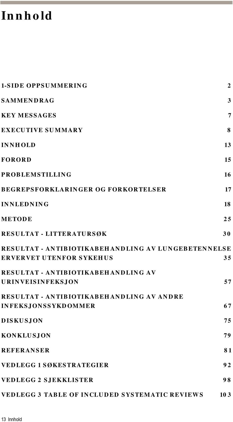 SYKEHUS 35 RESULTAT - ANTIBIOTIKABEHANDLING AV URINVEISINFEKSJON 57 RESULTAT - ANTIBIOTIKABEHANDLING AV ANDRE INFEKSJONSSYKDOMMER 67