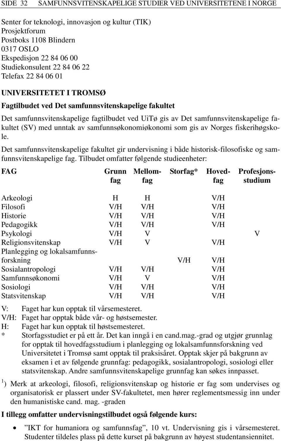 med unntak av samfunnsøkonomiøkonomi som gis av Norges fiskerihøgskole. Det samfunnsvitenskapelige fakultet gir undervisning i både historisk-filosofiske og samfunnsvitenskapelige fag.