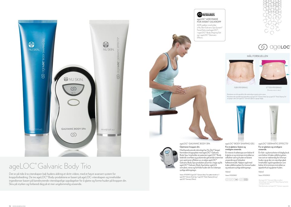 2 Resultatene ble oppnådd etter behandling med ageloc Galvanic Body Spa og ageloc Body Shaping Gel tre ganger i uken samt ageloc Dermatic Effects to ganger daglig.