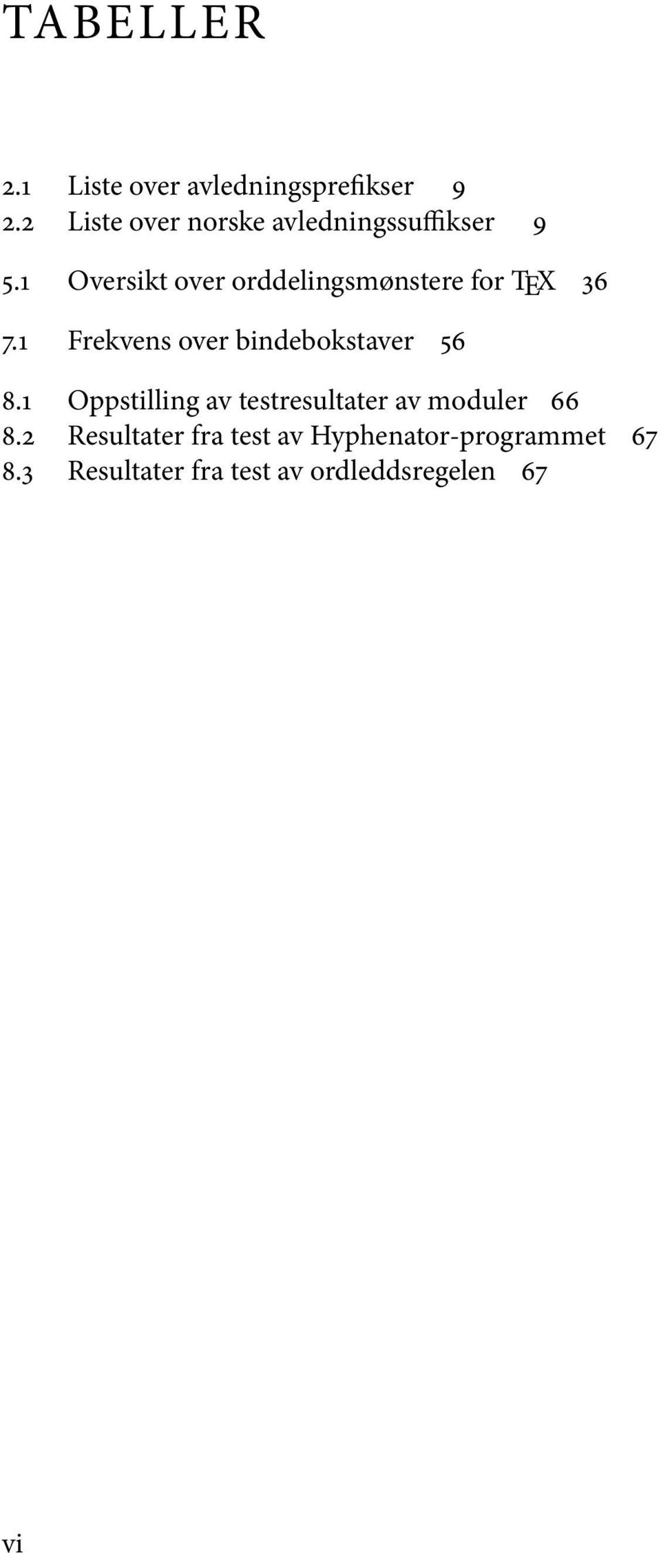 1 Oversikt over orddelingsmønstere for TEX 36 7.