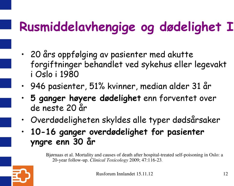 skyldes alle typer dødsårsaker 10-16 ganger overdødelighet for pasienter yngre enn 30 år Bjørnaas et al.