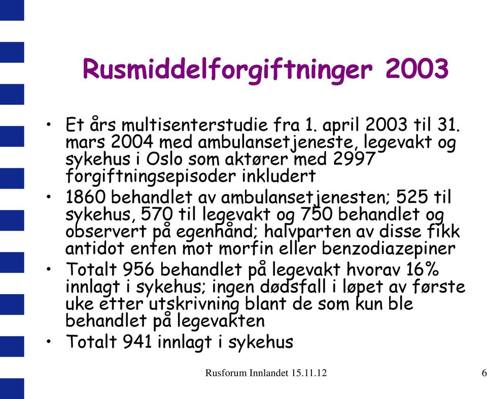 525 til sykehus, 570 til legevakt og 750 behandlet og observert på egenhånd; halvparten av disse fikk antidot enten mot morfin eller benzodiazepiner