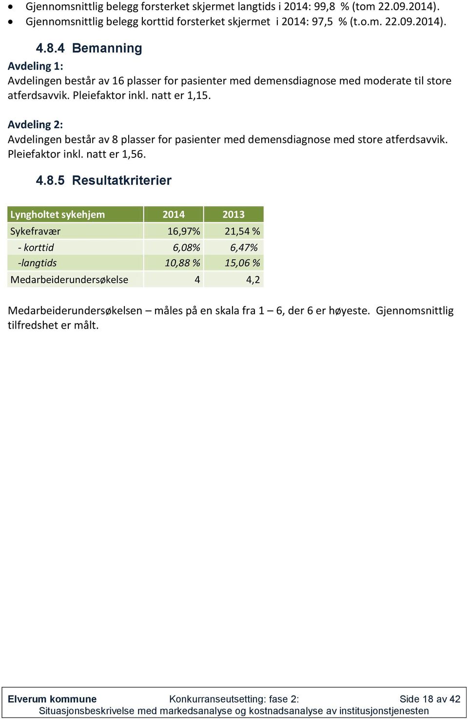 plasser for pasienter med demensdiagnose med store atferdsavvik. Pleiefaktor inkl. natt er 1,56. 4.8.