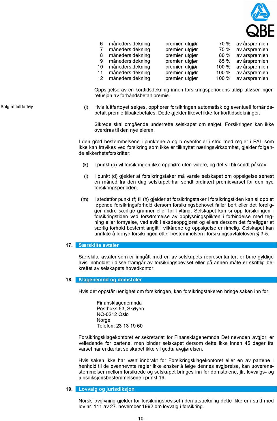 korttidsdekning innen forsikringsperiodens utløp utløser ingen refusjon av forhåndsbetalt premie.