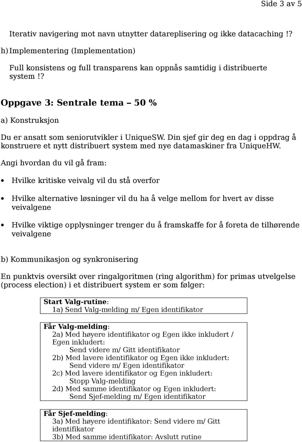 Din sjef gir deg en dag i oppdrag å konstruere et nytt distribuert system med nye datamaskiner fra UniqueHW.