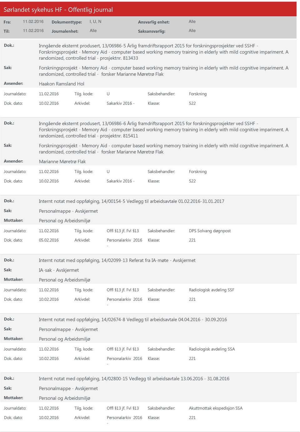 813433 Forskningsprosjekt Memory Aid computer based working memory training in elderly with mild cognitive impariment.