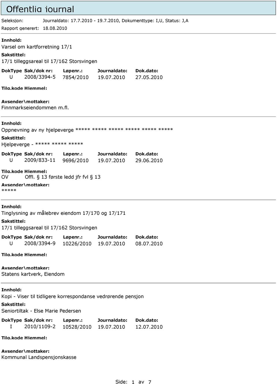 nnhold: Oppnevning av ny hjelpeverge Hjelpeverge - U 2009/833-11 9696/2010 29.06.2010 OV Offl.