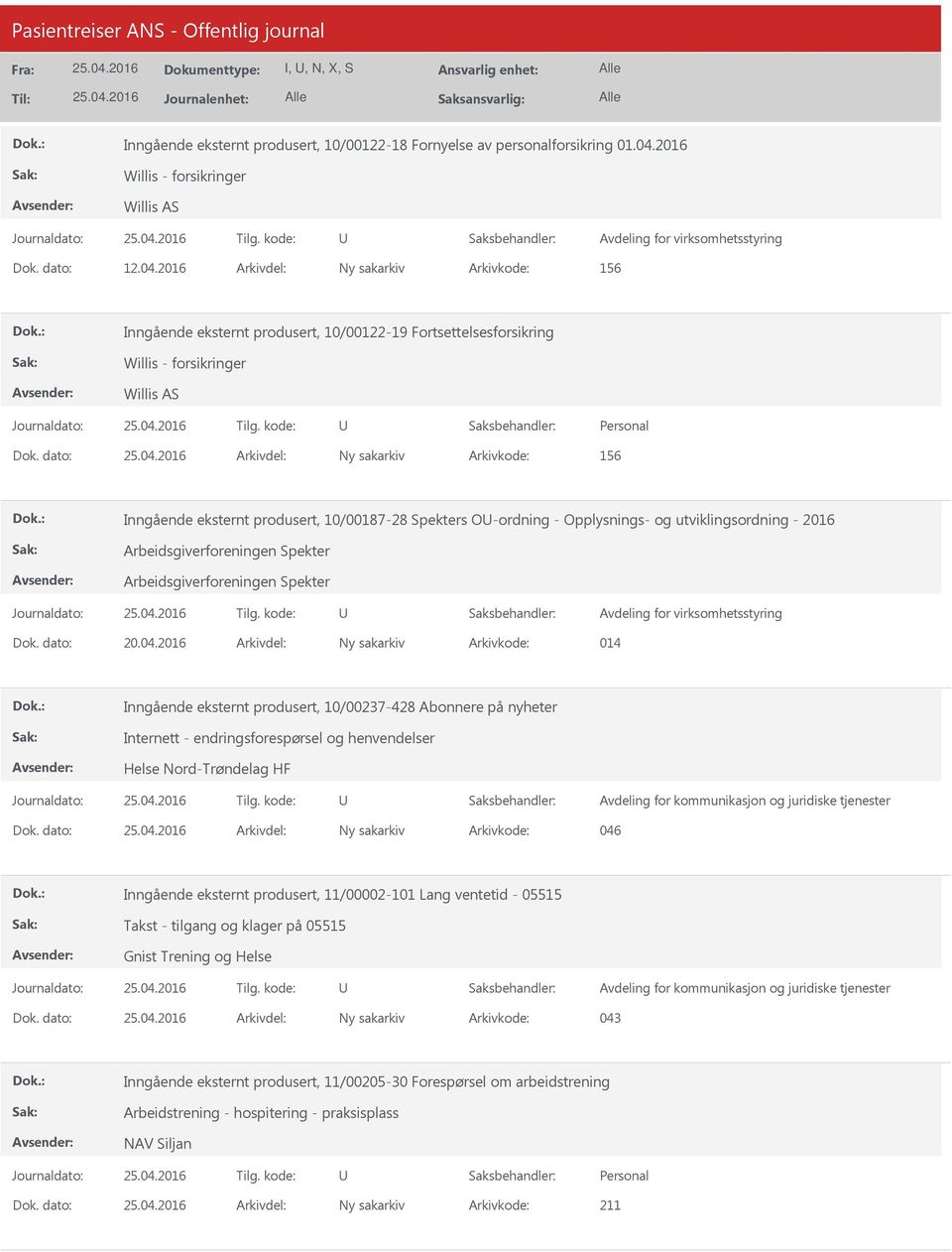 2016 Arkivdel: Ny sakarkiv Arkivkode: 156 Inngående eksternt produsert, 10/00122-19 Fortsettelsesforsikring Willis - forsikringer Willis AS Dok.