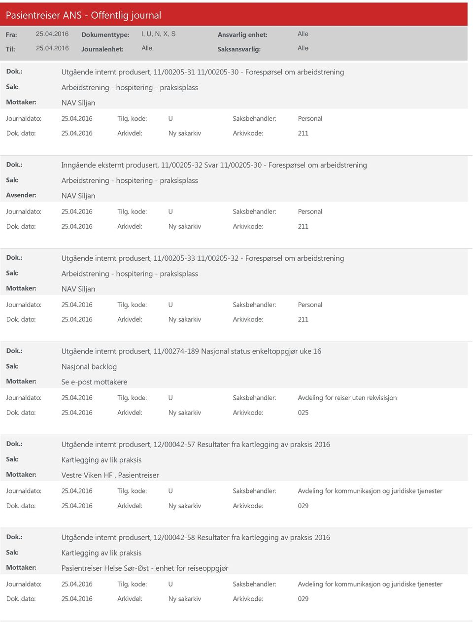 dato: Arkivdel: Ny sakarkiv Arkivkode: 211 tgående internt produsert, 11/00205-33 11/00205-32 - Forespørsel om arbeidstrening Dok.