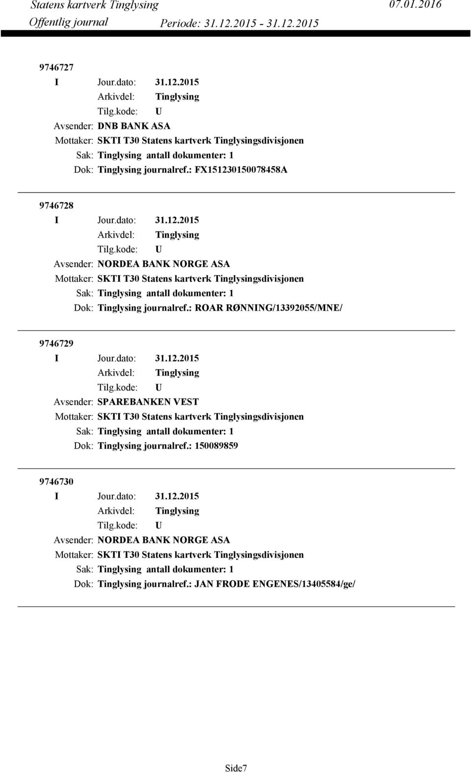 : ROAR RØNNING/13392055/MNE/ 9746729 Avsender: SPAREBANKEN VEST Dok: