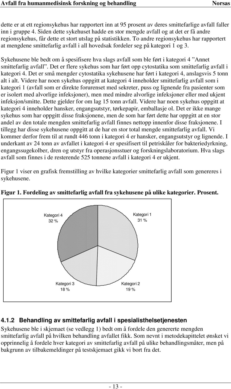 To andre regionsykehus har rapportert at mengdene smittefarlig avfall i all hovedsak fordeler seg på kategori 1 og 3.