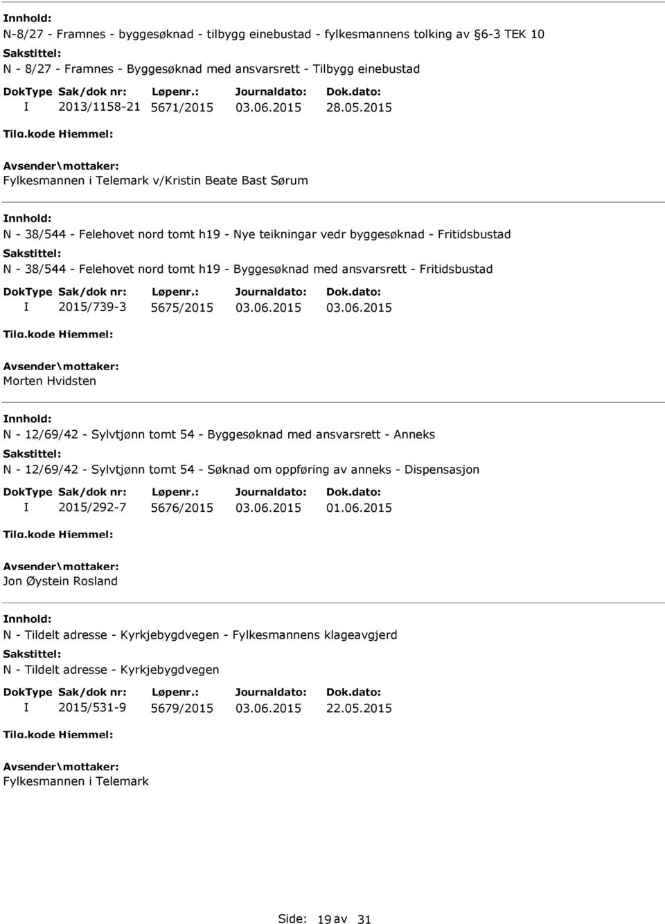 ansvarsrett - Fritidsbustad 2015/739-3 5675/2015 Morten Hvidsten N - 12/69/42 - Sylvtjønn tomt 54 - Byggesøknad med ansvarsrett - Anneks N - 12/69/42 - Sylvtjønn tomt 54 - Søknad om oppføring av