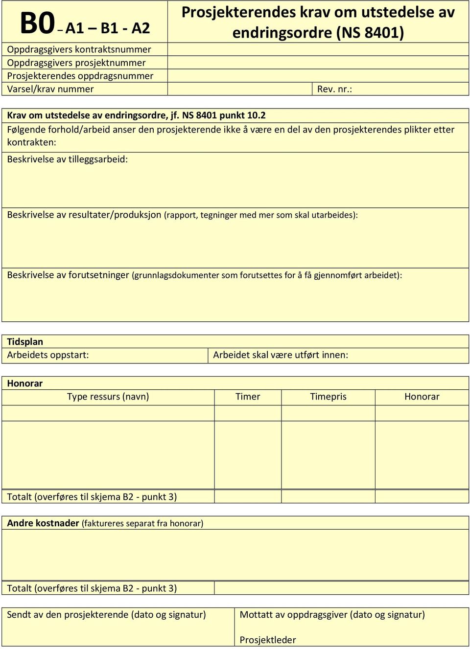 2 Følgende forhold/arbeid anser den prosjekterende ikke å være en del av den prosjekterendes plikter etter kontrakten: Beskrivelse av tilleggsarbeid: Beskrivelse av resultater/produksjon (rapport,