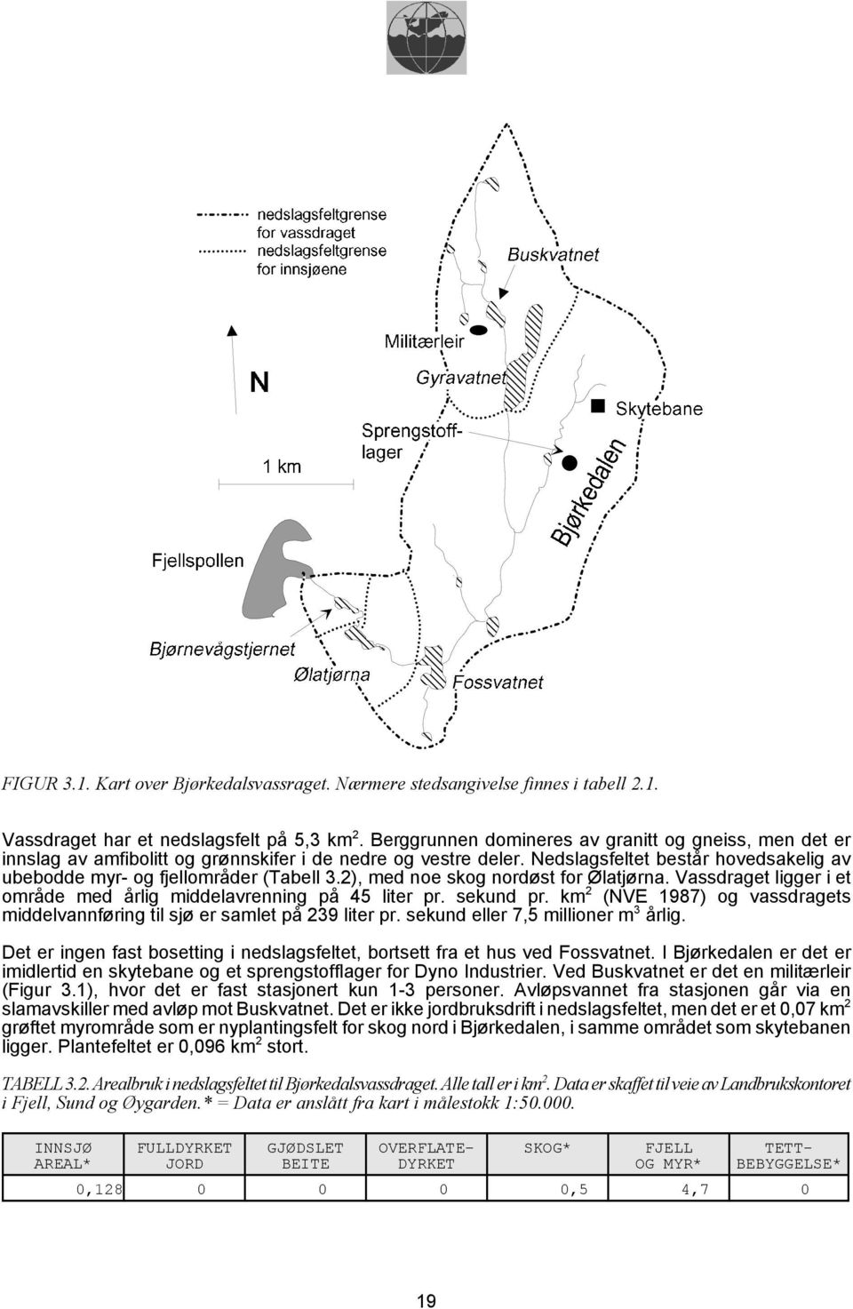 2), med noe skog nordøst for Ølatjørna. Vassdraget ligger i et område med årlig middelavrenning på 45 liter pr. sekund pr.