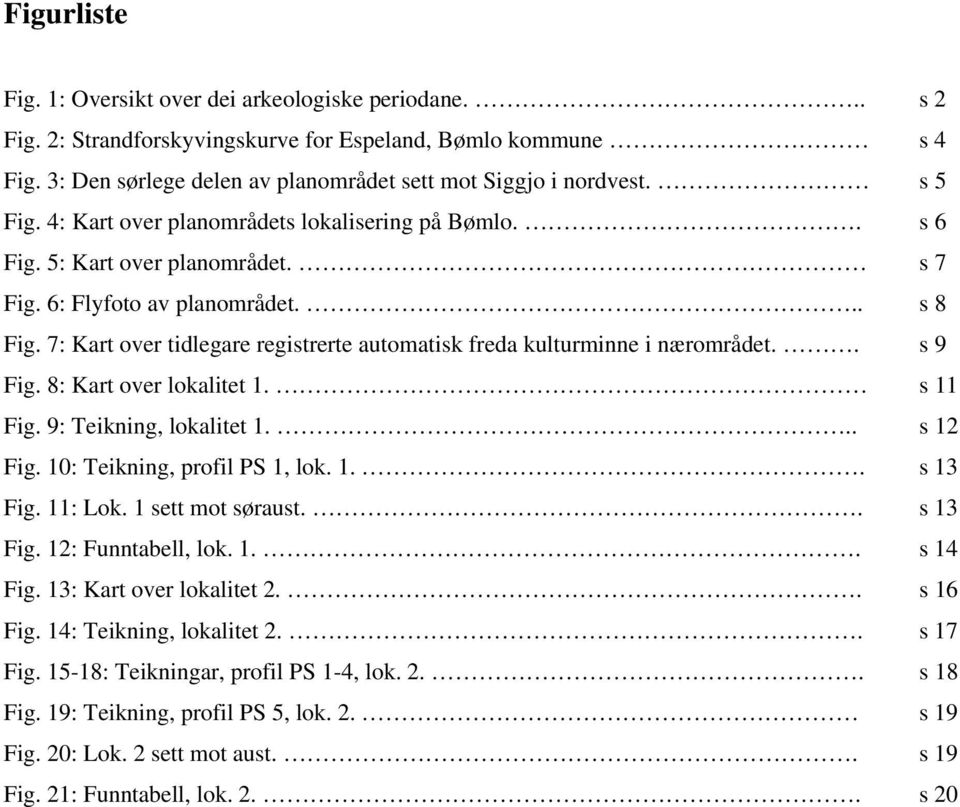 7: Kart over tidlegare registrerte automatisk freda kulturminne i nærområdet.. s 9 Fig. 8: Kart over lokalitet 1. s 11 Fig. 9: Teikning, lokalitet 1... s 12 Fig. 10: Teikning, profil PS 1, lok. 1.. s 13 Fig.