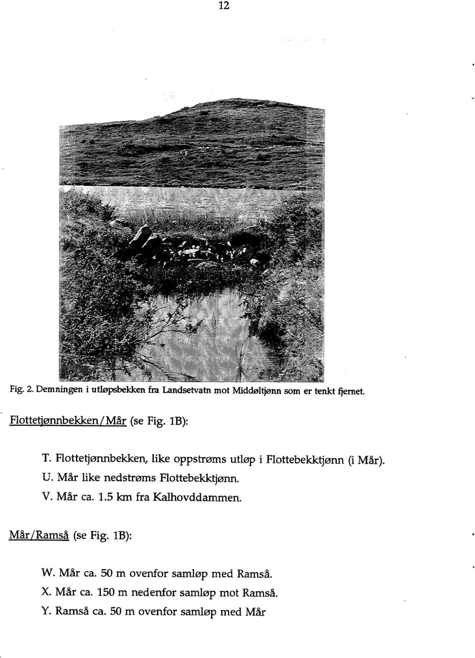 U. Mår like nedstrøms Flottebekktjønn. V. Mår ca. 1.5 km fra Kalhovddammen. Mår/Ramså (se Fig. 1B): W.