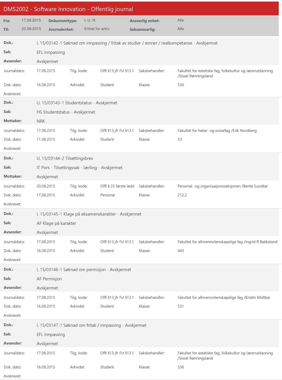 2015 Arkivdel: Student 53, 15/03144-2 Tilsettingsbrev IT Pors - Tilsettingssak - lærling - Dok.