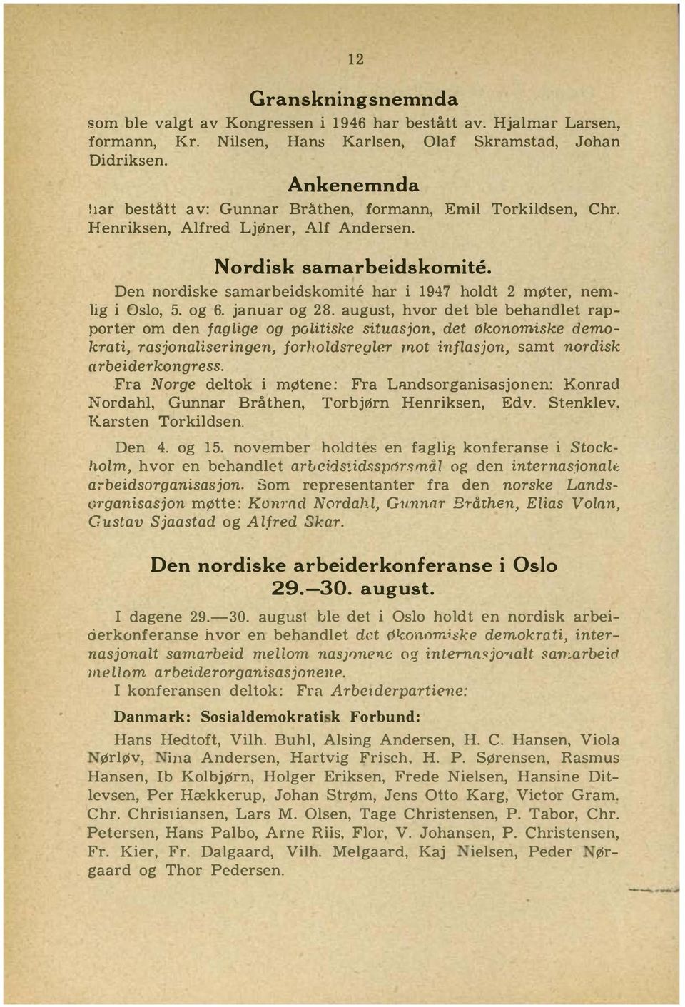 Den nordiske samarbeidskomite har i 947 holdt 2 møter, nemlig i Oslo, 5. og 6. januar og 28.