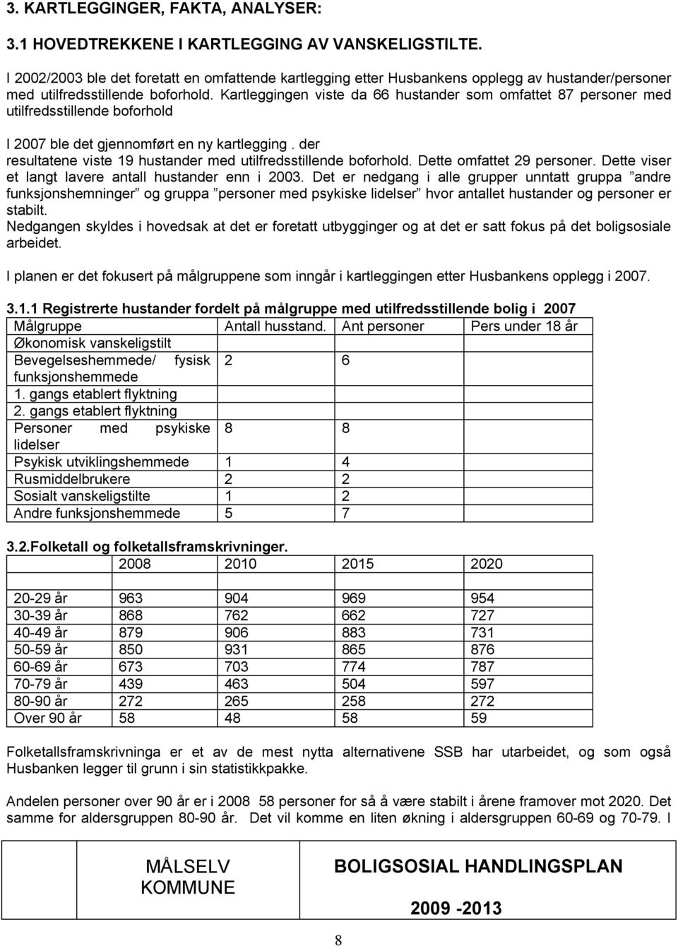 Kartleggingen viste da 66 hustander som omfattet 87 personer med utilfredsstillende boforhold I 2007 ble det gjennomført en ny kartlegging.