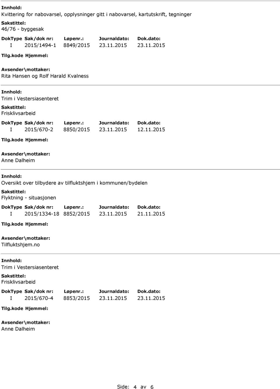 2015 Anne Dalheim nnhold: Oversikt over tilbydere av tilfluktshjem i kommunen/bydelen Flyktning - situasjonen 2015/1334-18