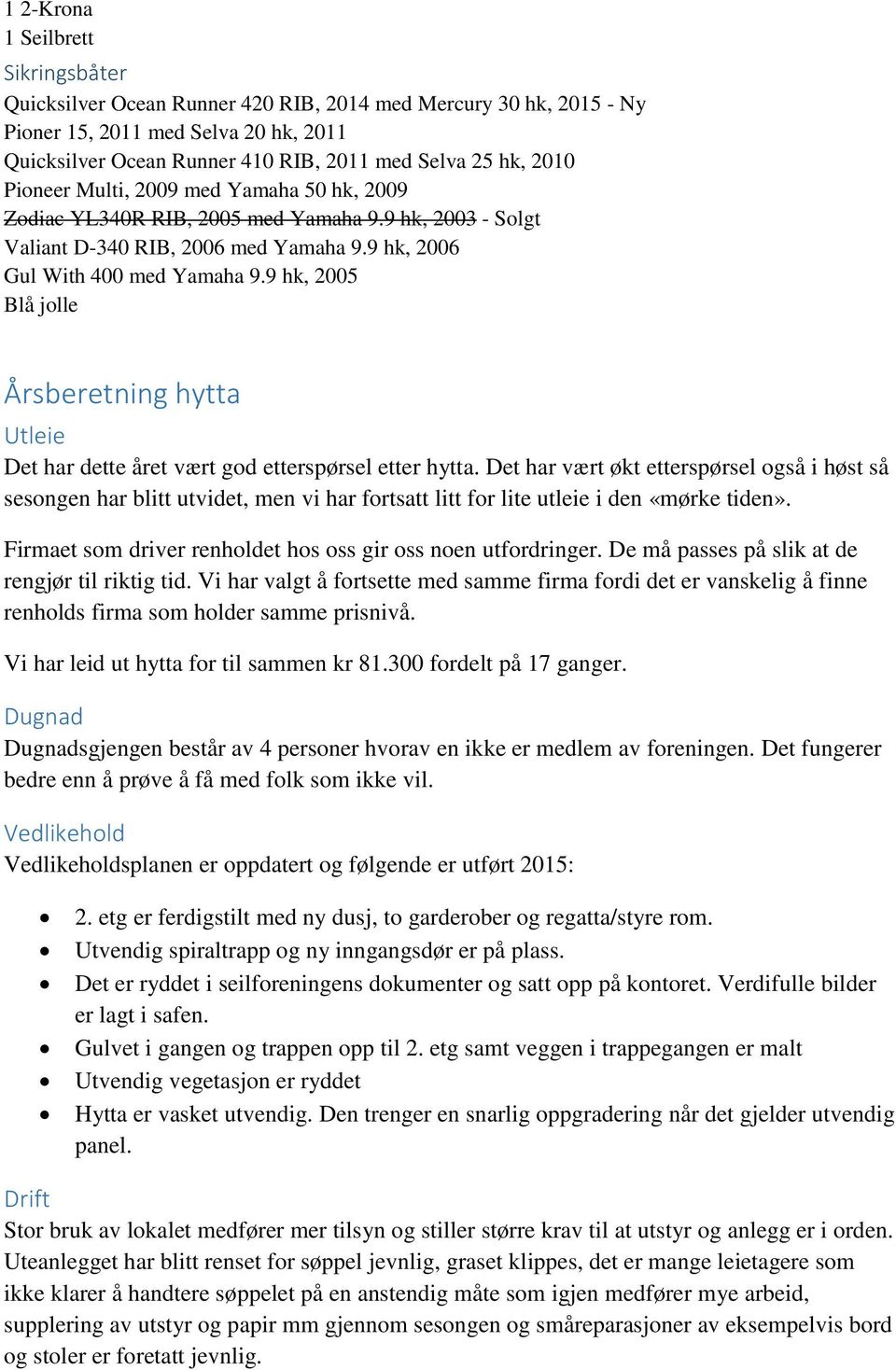 9 hk, 2005 Blå jolle Årsberetning hytta Utleie Det har dette året vært god etterspørsel etter hytta.