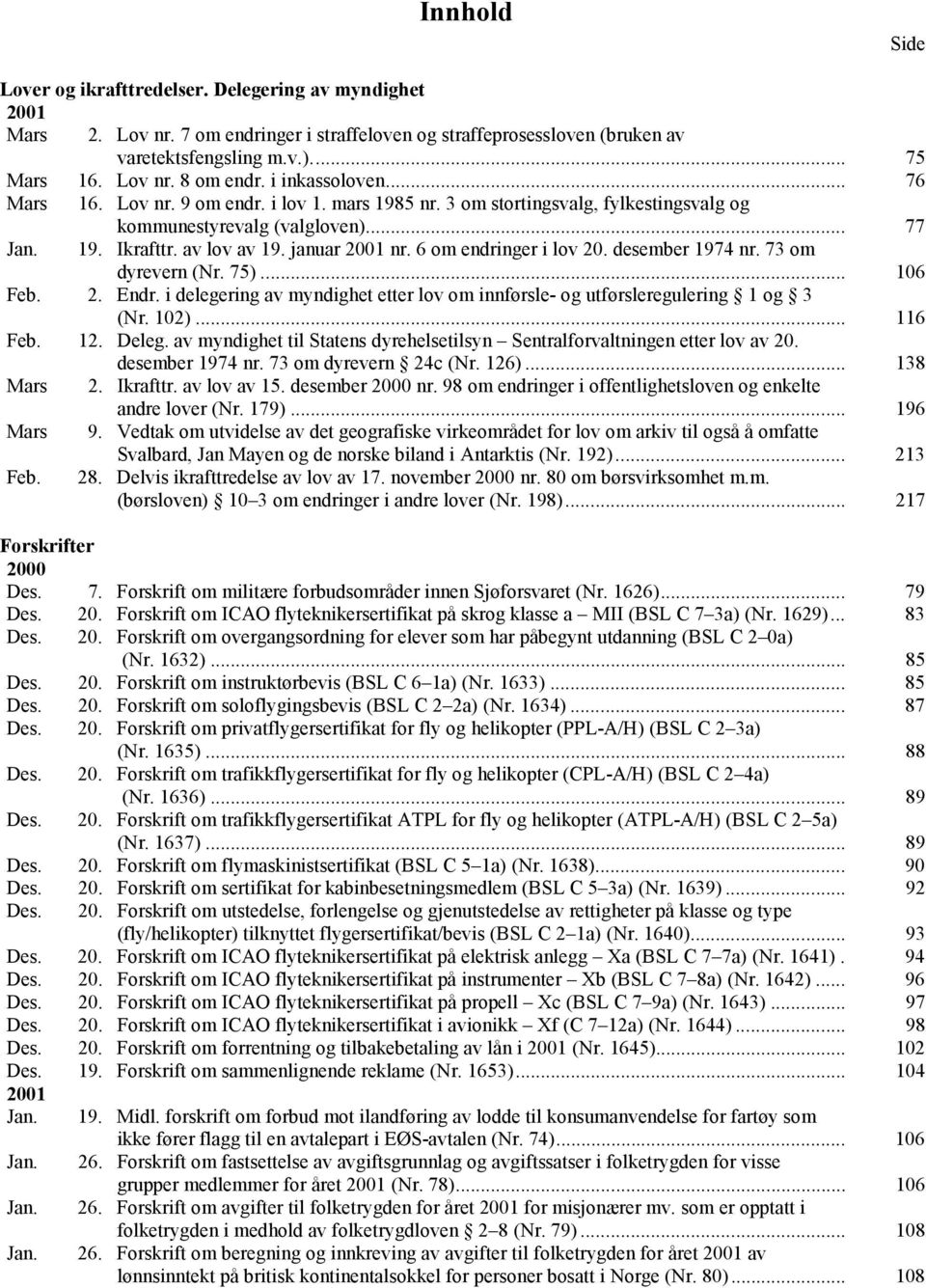 6 om endringer i lov 20. desember 1974 nr. 73 om dyrevern (Nr. 75)... 106 Feb. 2. Endr. i delegering av myndighet etter lov om innførsle- og utførsleregulering 1 og 3 (Nr. 102)... 116 Feb. 12. Deleg.