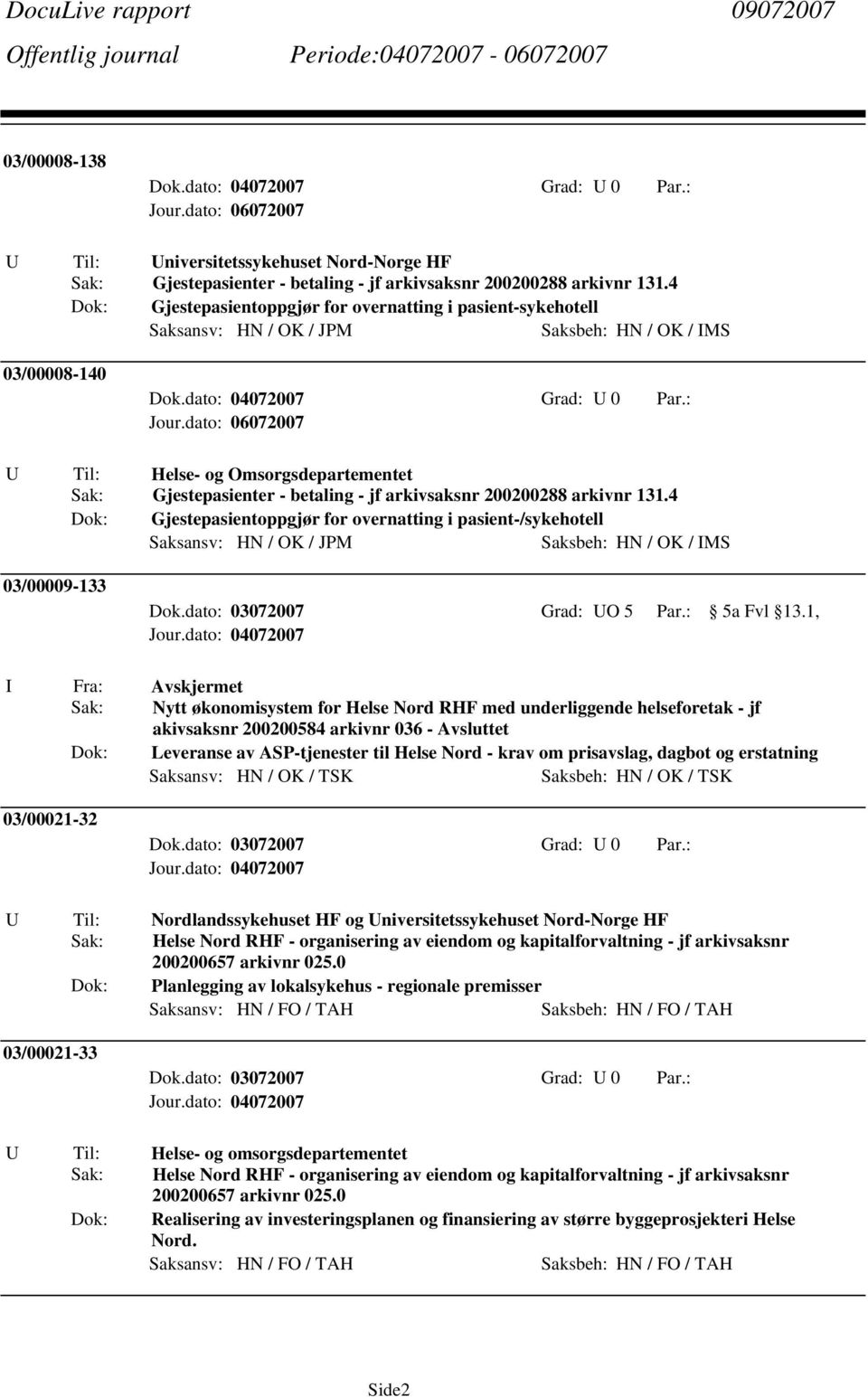 : Helse- og Omsorgsdepartementet Gjestepasienter - betaling - jf arkivsaksnr 200200288 arkivnr 131.