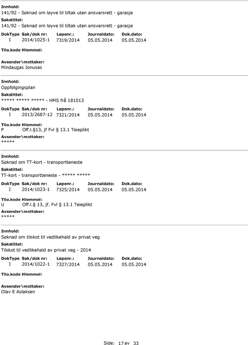 1 Teieplikt Søknad om TT-kort - transportteneste TT-kort - transportteneste - 2014/1023-1 7325/2014 Søknad om tilskot til