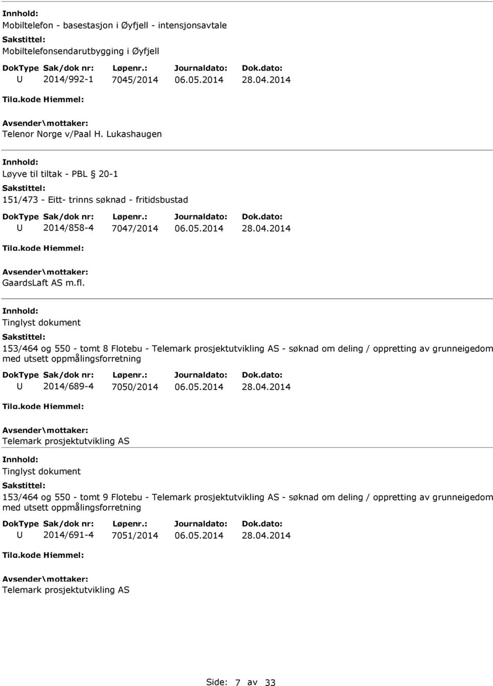 Tinglyst dokument 153/464 og 550 - tomt 8 Flotebu - Telemark prosjektutvikling AS - søknad om deling / oppretting av grunneigedom med utsett oppmålingsforretning 2014/689-4