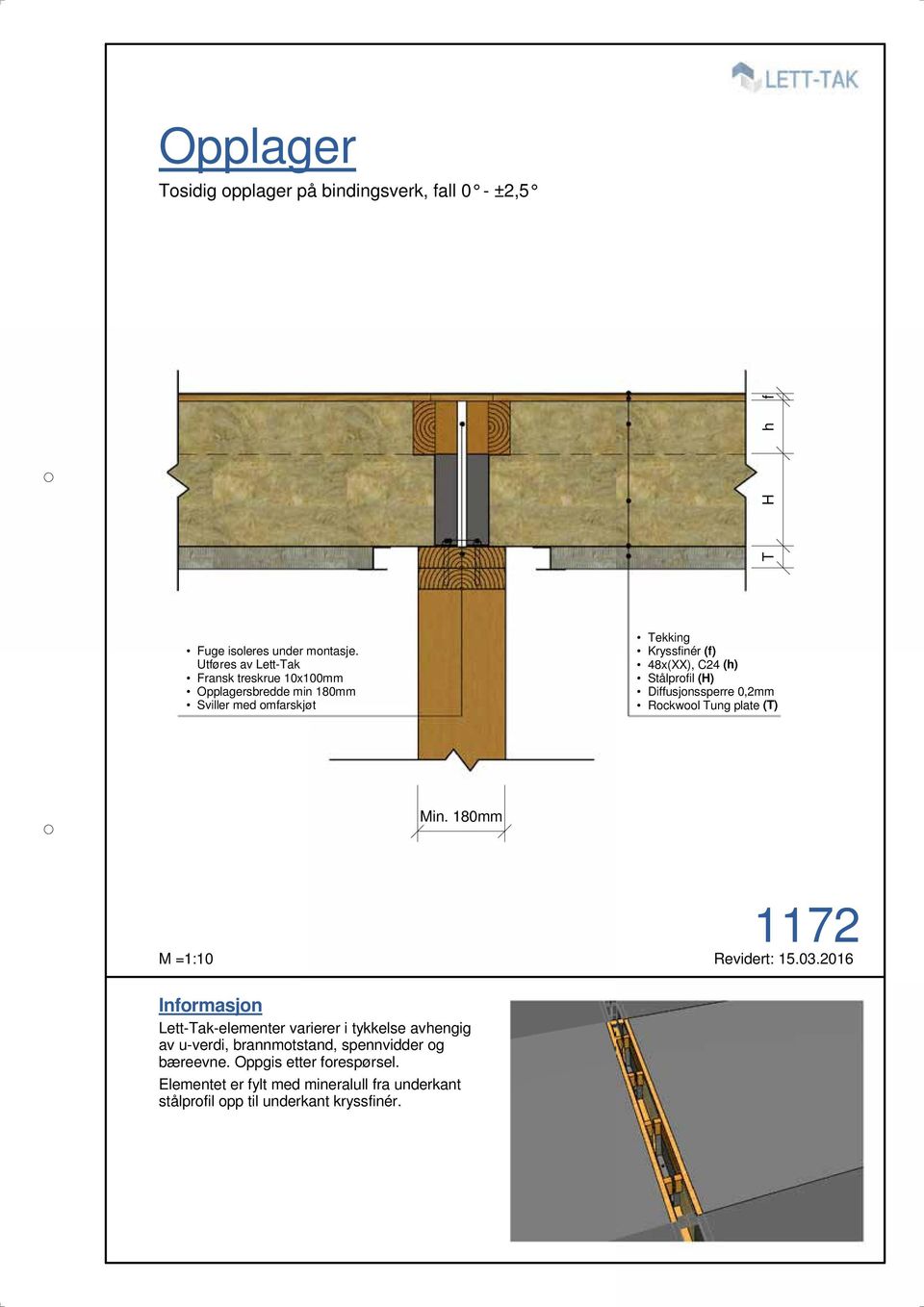 Utføres av Lett-Tak Fransk treskrue 10x100mm