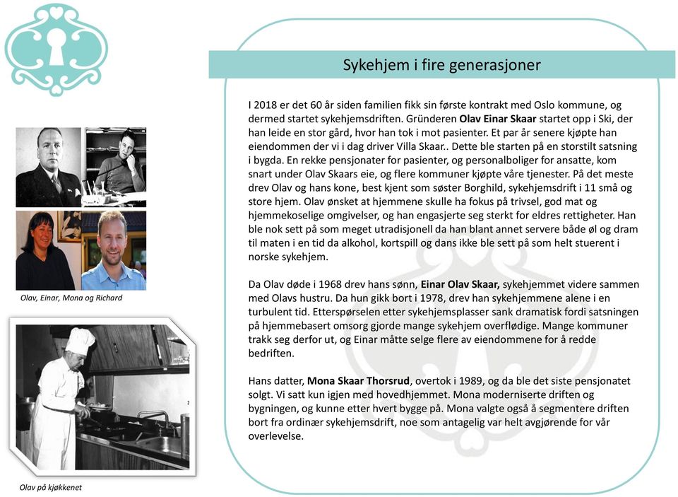 . Dette ble starten på en storstilt satsning i bygda. En rekke pensjonater for pasienter, og personalboliger for ansatte, kom snart under Olav Skaars eie, og flere kommuner kjøpte våre tjenester.