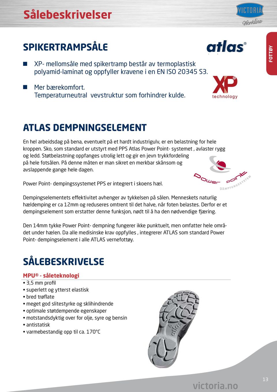 Sko, som standard er utstyrt med PPS Atlas Power Point- systemet, avlaster rygg og ledd. Støtbelastning oppfanges utrolig lett og gir en jevn trykkfordeling på hele fotsålen.