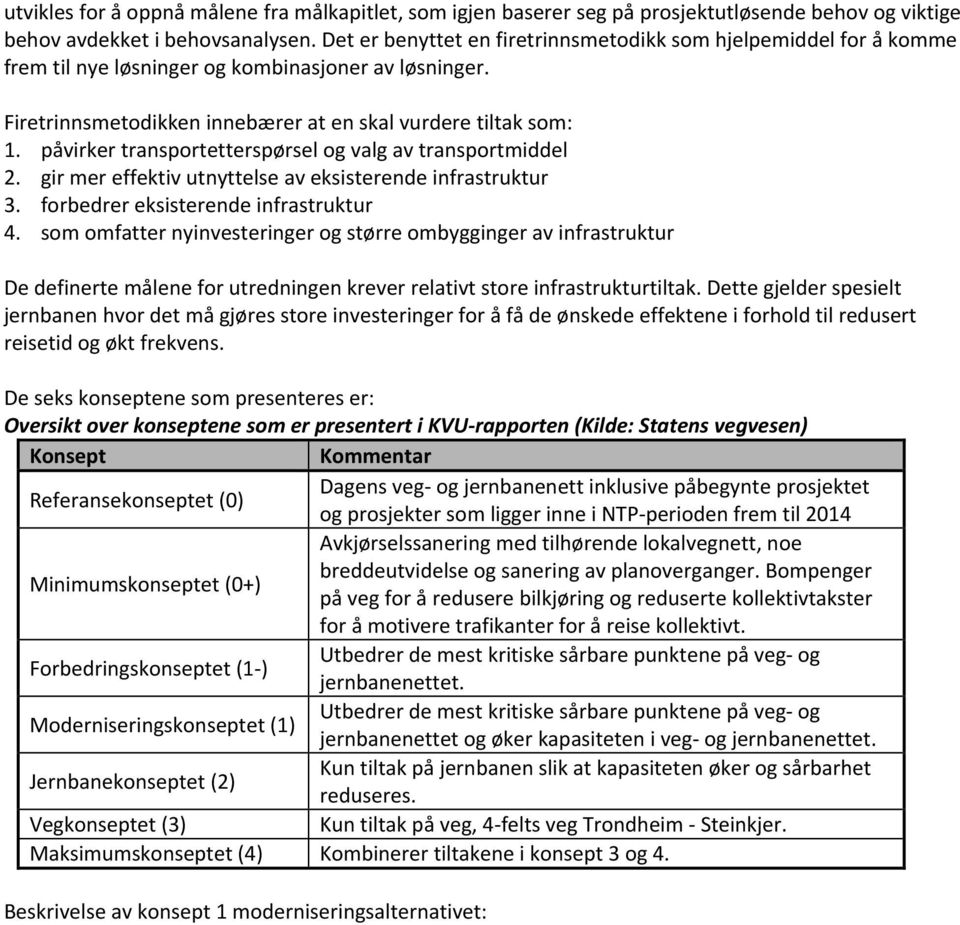 påvirker transportetterspørsel og valg av transportmiddel 2. gir mer effektiv utnyttelse av eksisterende infrastruktur 3. forbedrer eksisterende infrastruktur 4.