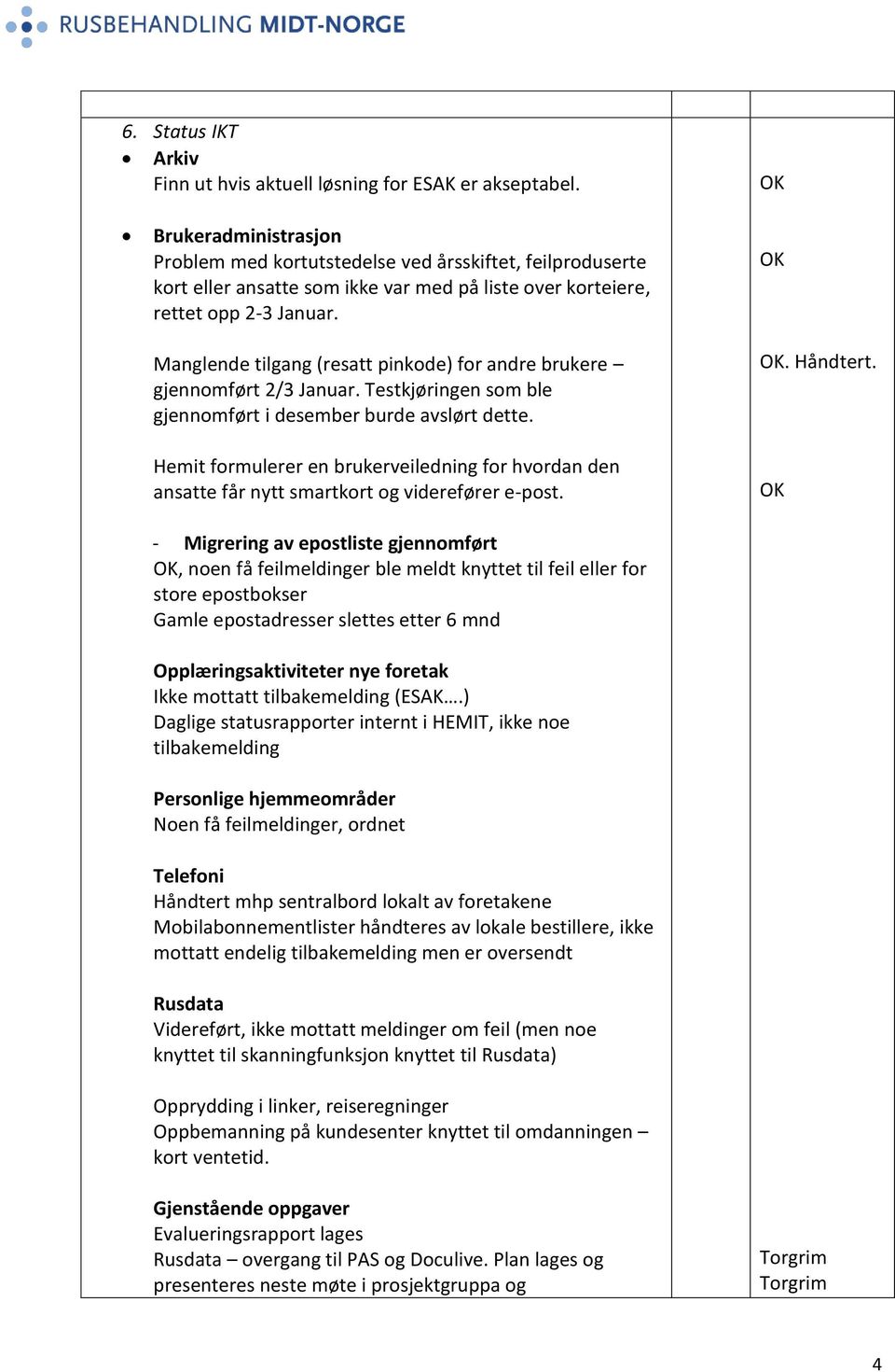 Manglende tilgang (resatt pinkode) for andre brukere gjennomført 2/3 Januar. Testkjøringen som ble gjennomført i desember burde avslørt dette.