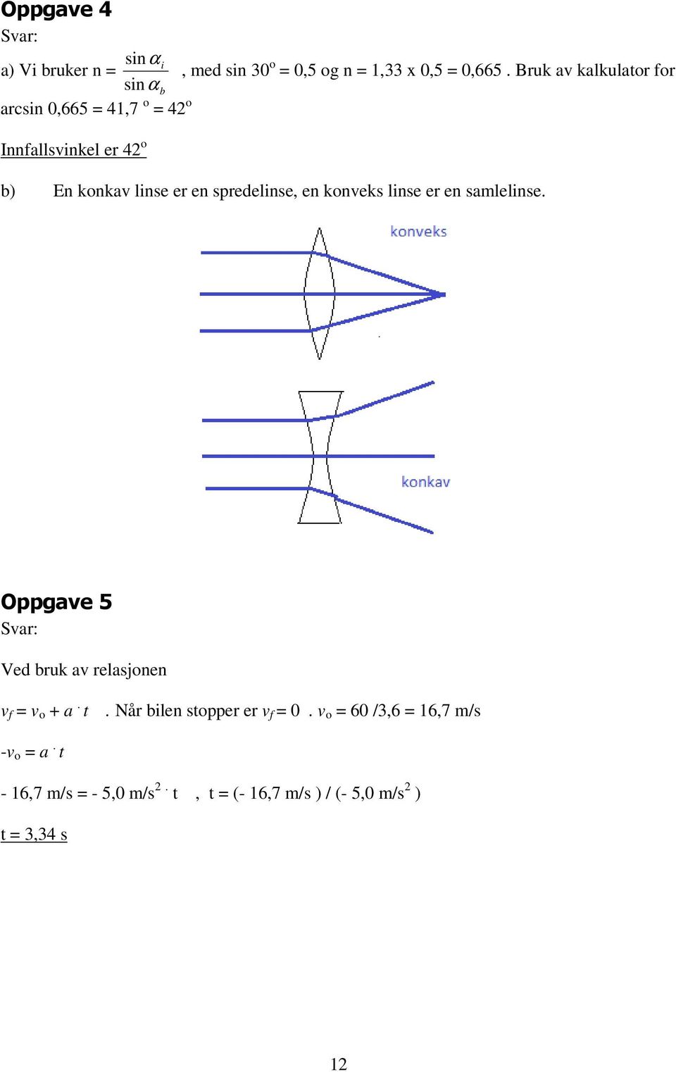 spredelinse, en konveks linse er en samlelinse. Oppgave 5 Svar: Ved bruk av relasjonen v f = v o + a. t.