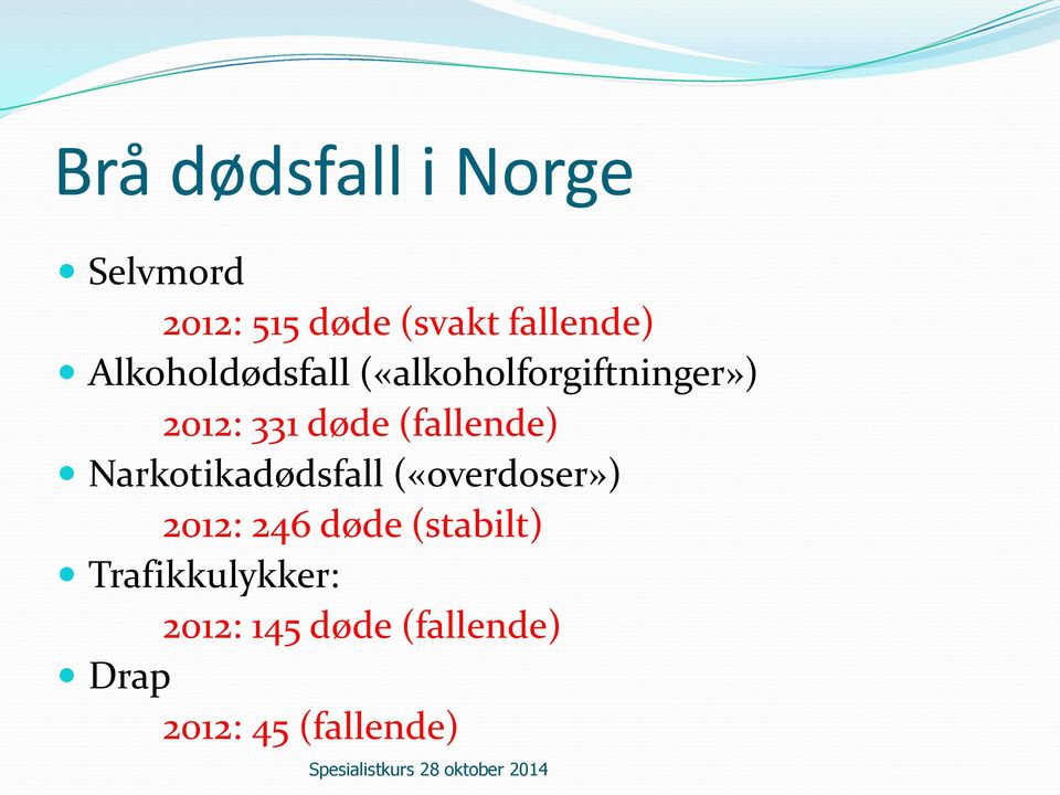 (fallende) Narkotikadødsfall («overdoser») 2012: 246 døde