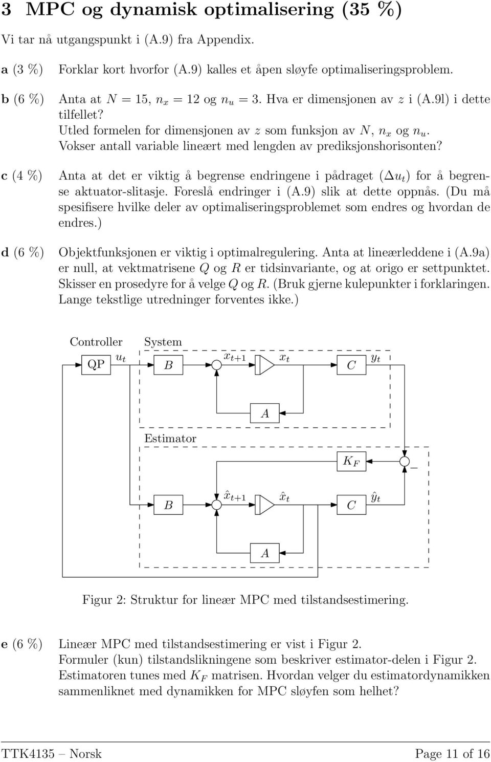 Vokser antall variable lineært med lengden av prediksjonshorisonten? Anta at det er viktig å begrense endringene i pådraget ( u t ) for å begrense aktuator-slitasje. Foreslå endringer i (A.