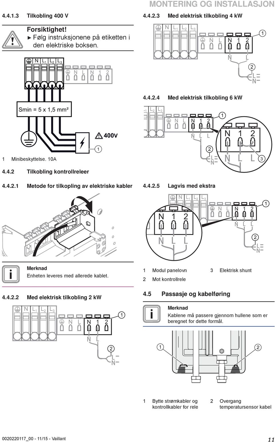 Modul panelovn Mot kontrollrele 3 Elektrisk shunt 4.4.. Med elektrisk tilkobling kw L 3 N L L N L N 4.