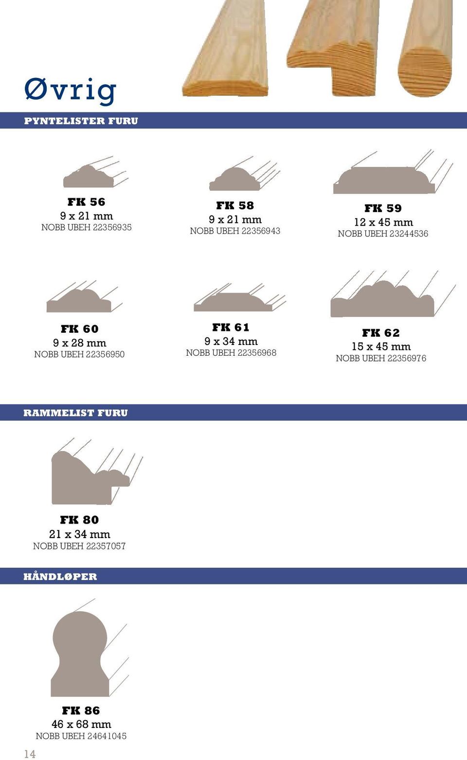 61 9 x 34 mm NOBB UBEH 22356968 FK 62 15 x 45 mm NOBB UBEH 22356976 RAMMELIST FURU