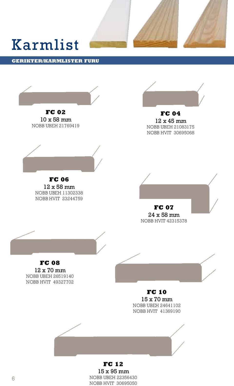 07 24 x 58 mm NOBB HVIT 42315378 FC 08 12 x 70 mm NOBB UBEH 26519140 NOBB HVIT 49327702 FC