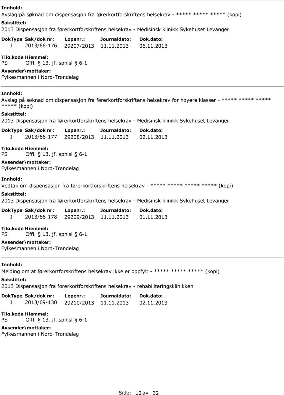 2013 Avslag på søknad om dispensasjon fra førerkortforskriftens helsekrav for høyere klasser - ***** ***** ***** ***** (kopi) 2013 Dispensasjon fra førerkortforskriftens helsekrav - Medisinsk klinikk