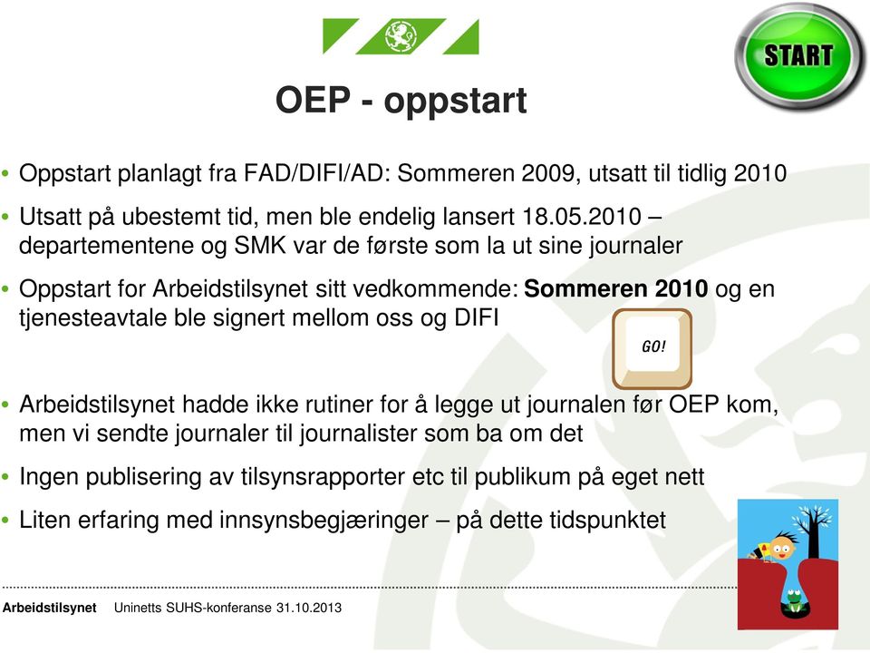 2010 departementene og SMK var de første som la ut sine journaler Oppstart for sitt vedkommende: Sommeren 2010 og en tjenesteavtale ble