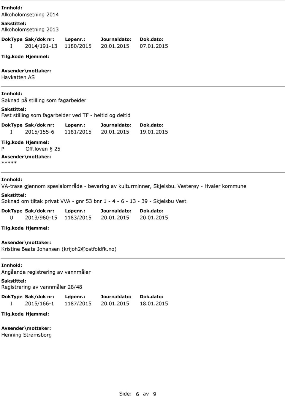 2014/191-13 1180/2015 07.01.2015 Havkatten AS Søknad på stilling som fagarbeider Fast stilling som fagarbeider ved TF - heltid og deltid