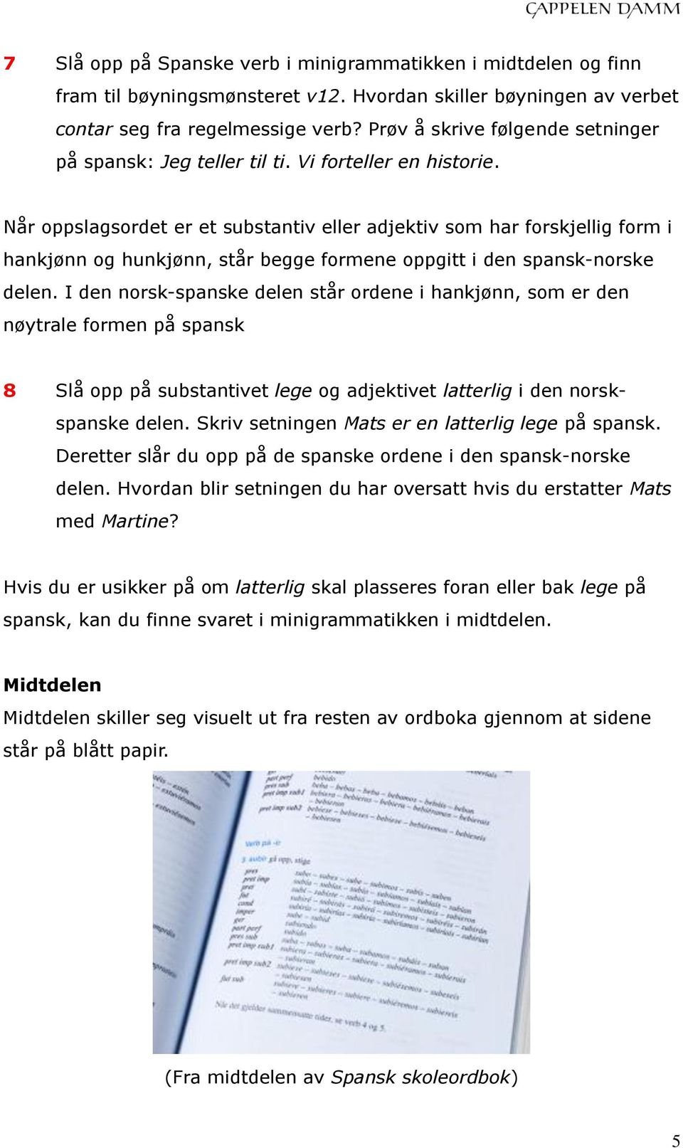 Når oppslagsordet er et substantiv eller adjektiv som har forskjellig form i hankjønn og hunkjønn, står begge formene oppgitt i den spansk-norske delen.