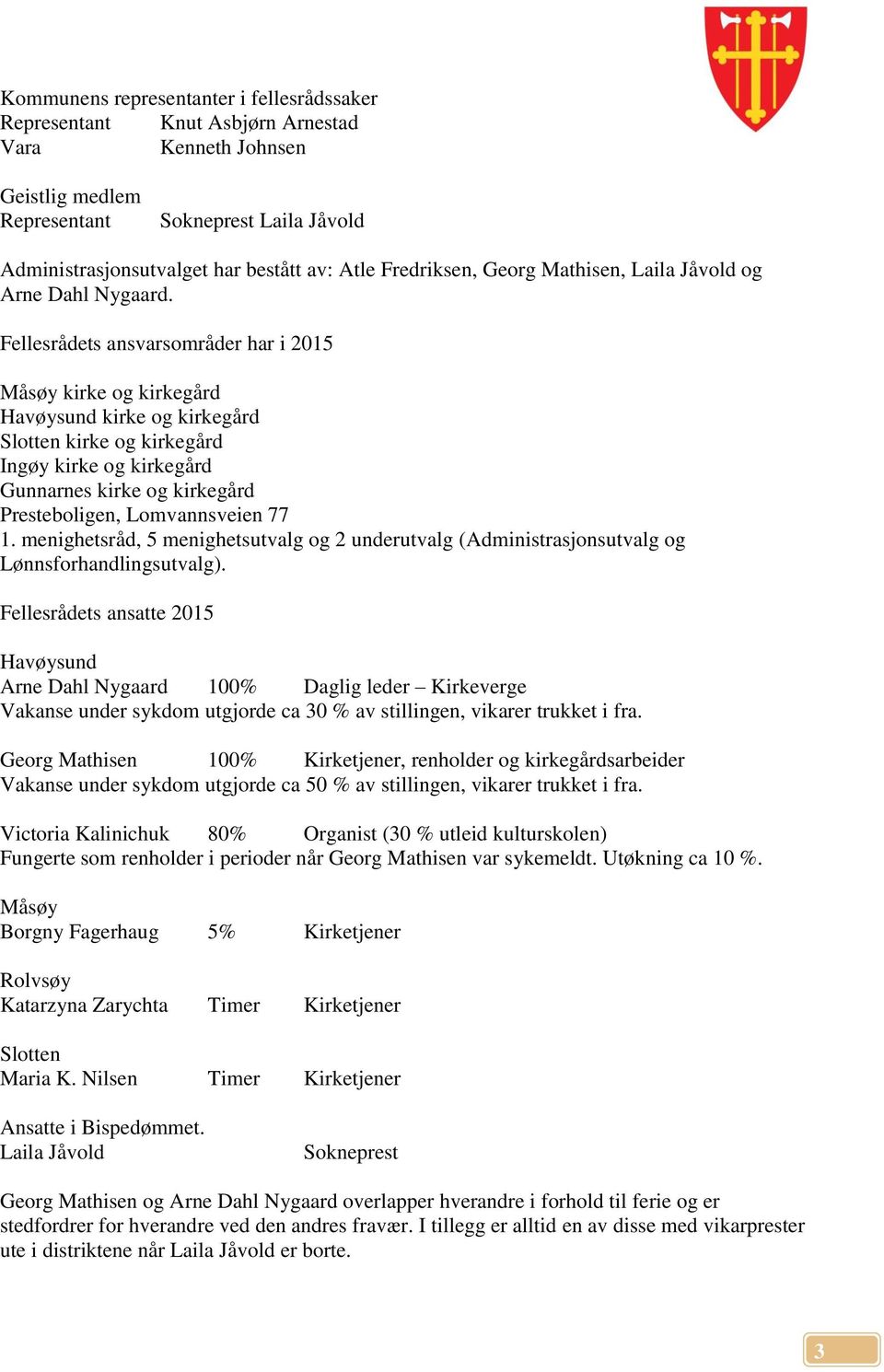 Fellesrådets ansvarsområder har i 2015 Måsøy kirke og kirkegård Havøysund kirke og kirkegård Slotten kirke og kirkegård Ingøy kirke og kirkegård Gunnarnes kirke og kirkegård Presteboligen,