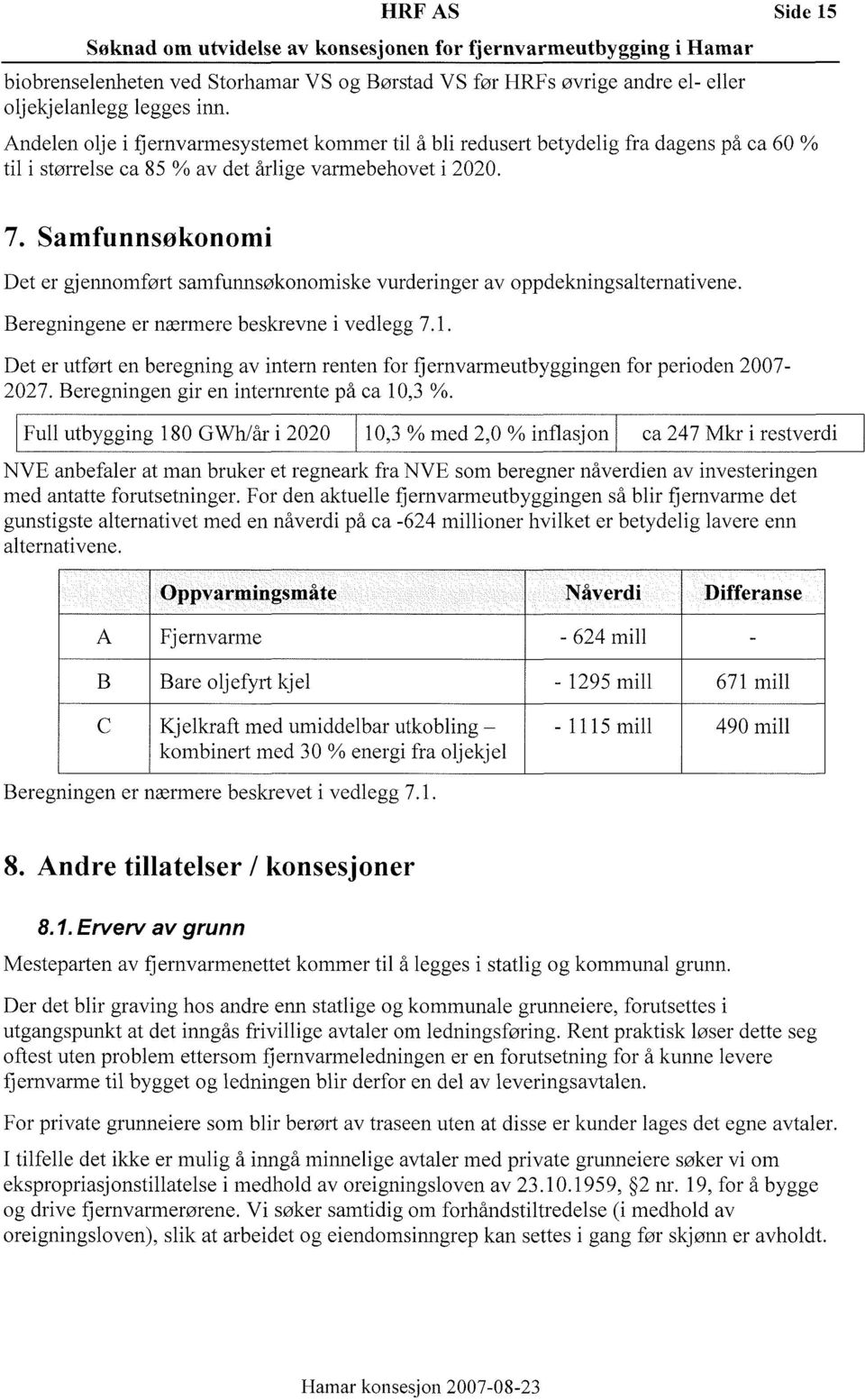 næmee beskevne vedlegg 71 Det e utføt en beegnng av nten enten fo fjenvameutbyggngen fo peoden 2007 2027 Beegnngen g en ntenente på ca 103 % Full utbyggng 180 GWh/å 2020 103 % med 20 % nflasjon ca