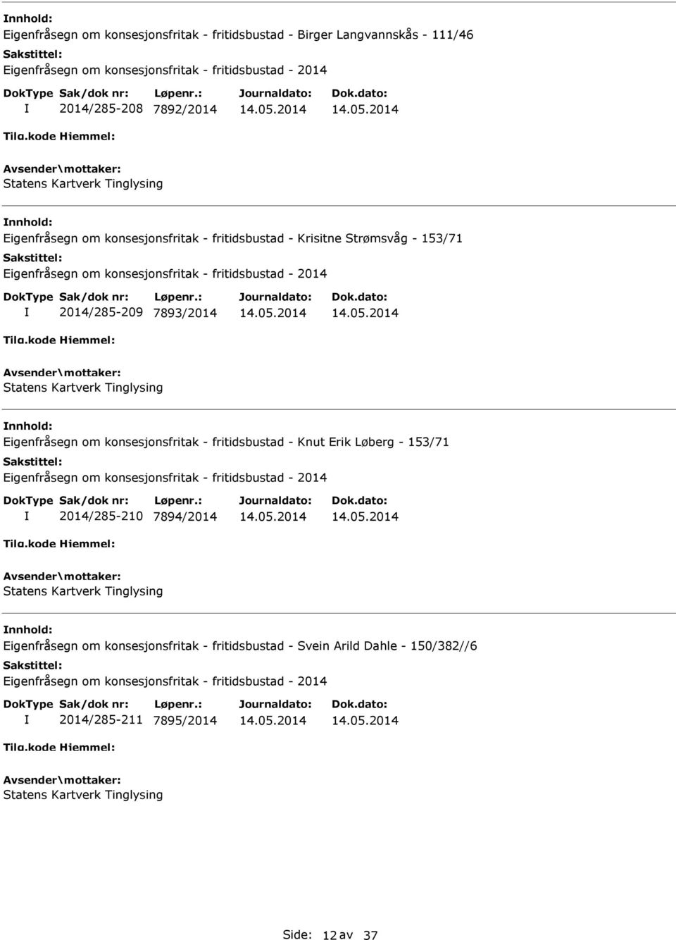 nnhold: Eigenfråsegn om konsesjonsfritak - fritidsbustad - Knut Erik Løberg - 153/71 2014/285-210 7894/2014