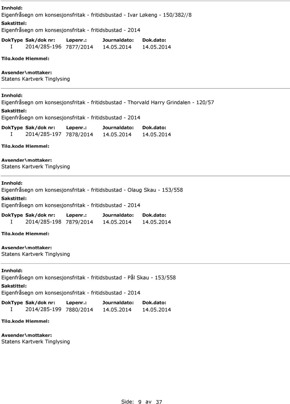 7878/2014 nnhold: Eigenfråsegn om konsesjonsfritak - fritidsbustad - Olaug Skau - 153/558 2014/285-198